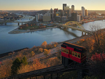 Downtown Pittsburgh from Duquesne Incline in the morning by Dllu via Wikimedia Commons